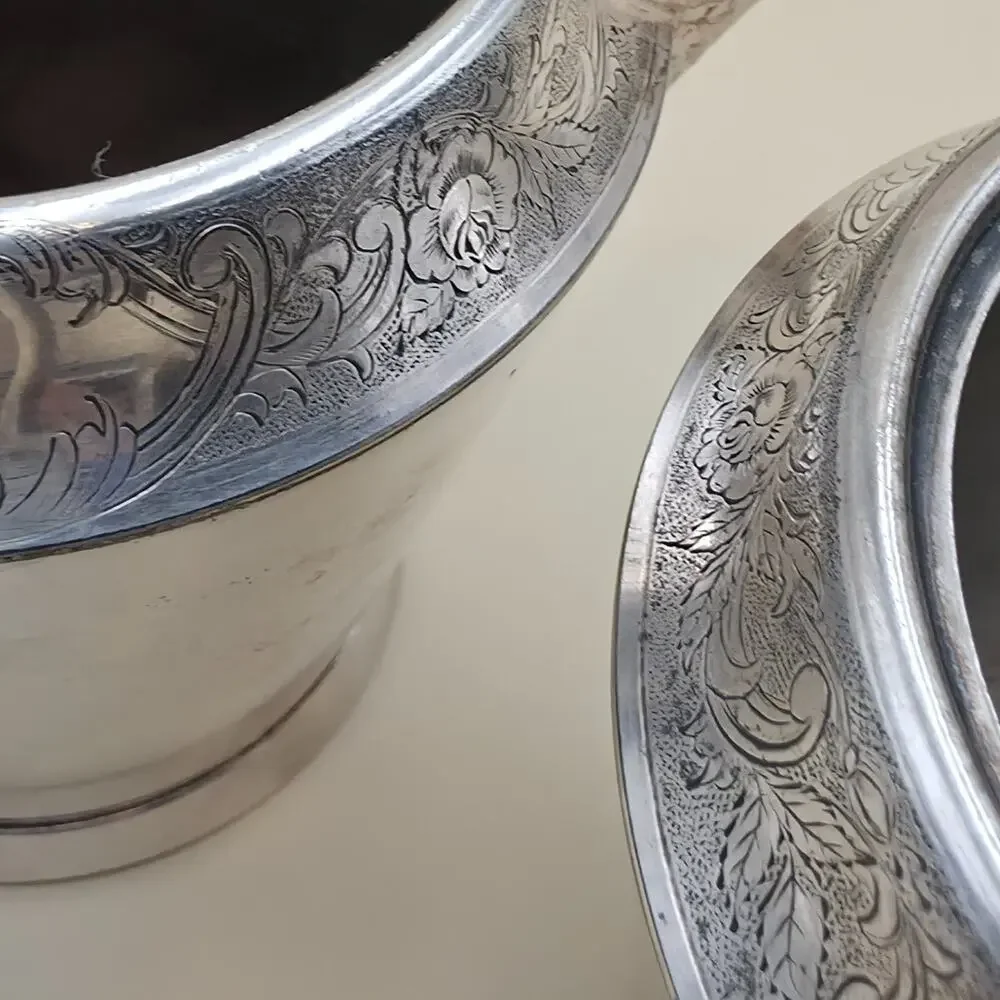 Vintage 1881 Rogers Silver Plate Creamer & Sugar Bowl Set 5016 w/ Lid Art Deco